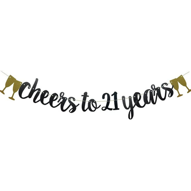 Cheers to 21 Years Banner and Happy 21st Cake Topper Silver Glitter for 21st Birthday Wedding Anniversary Party Decorations Supplies 